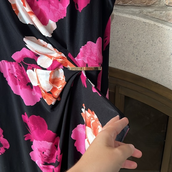 International INC Company Black and Pink Floral Cocktail Midi Dress - Picture 3 of 6